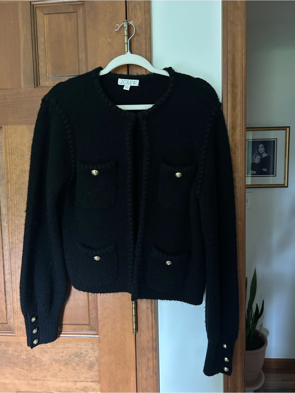 J. Crew Black Pocket Cardigan with Gold Buttons